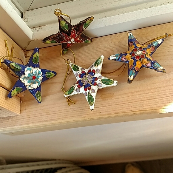 Cloisonne Star (4) Ornaments 2.25" New!